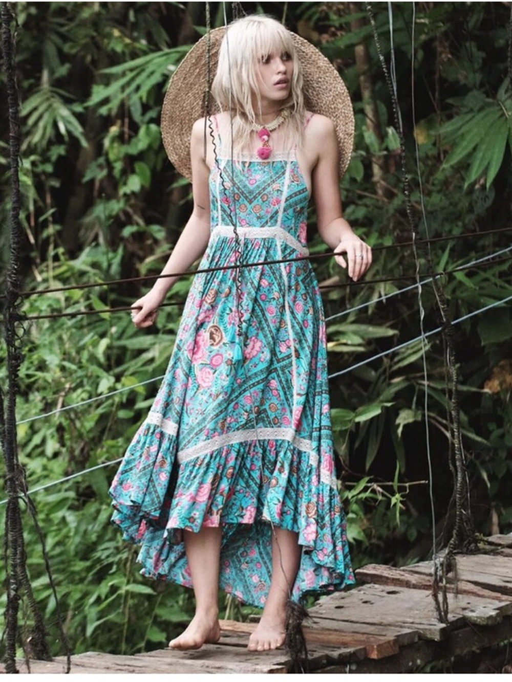 SPELL Babushka dress in turquoise